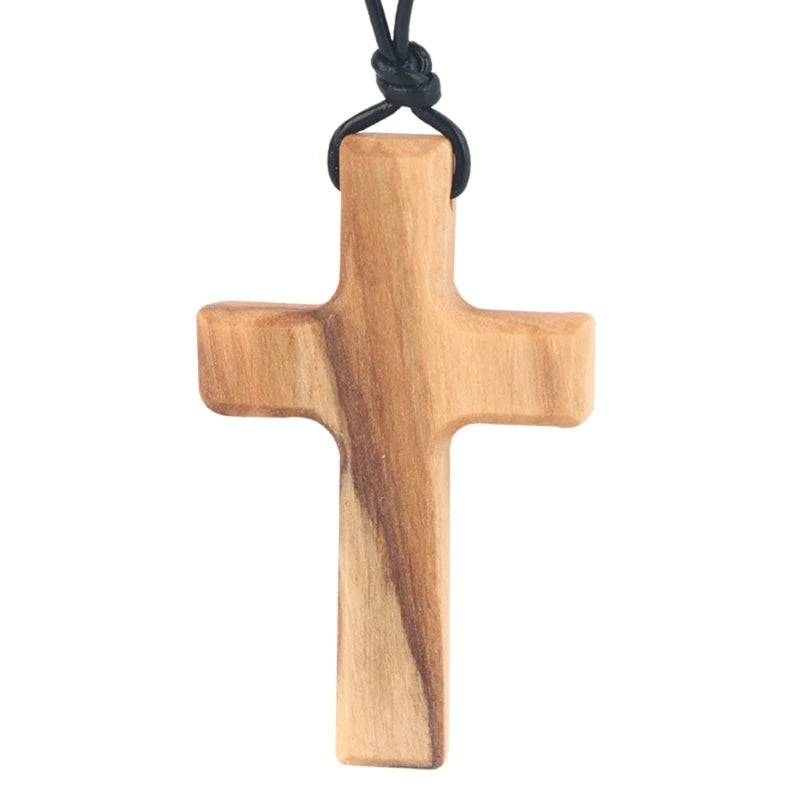 Cross pendant Jesus wooden olive handmade