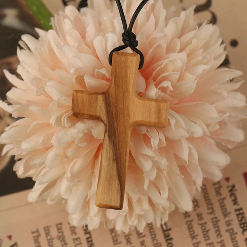 Cross pendant Jesus wooden olive handmade