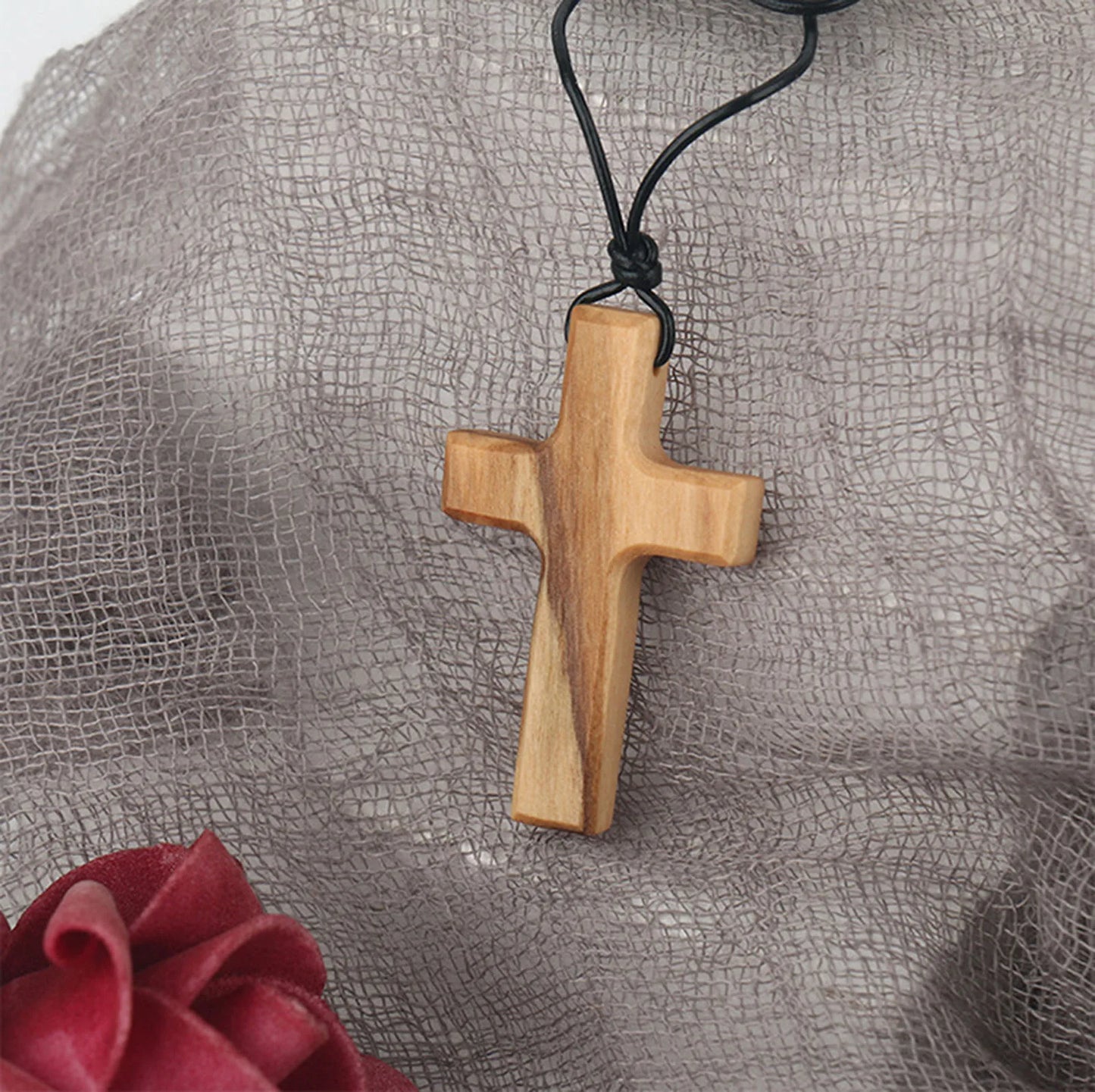 Cross pendant Jesus wooden olive handmade